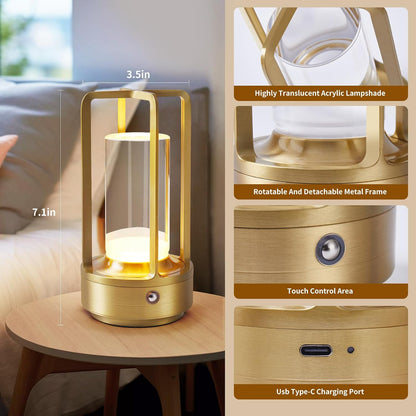 Portable Metal Table Lamp, Cordless Table Lamp with Touch Sensor