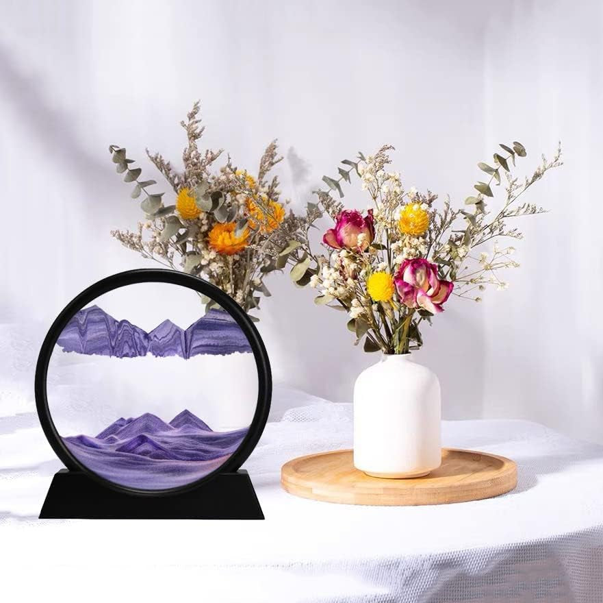 3D Dynamic Sand Art Liquid Motion, Moving Sand Art Picture round Glass 3D Deep Sea Sandscape in Motion Display Flowing Sand Painting Relaxing Desk Toys (Yellow, 7'')