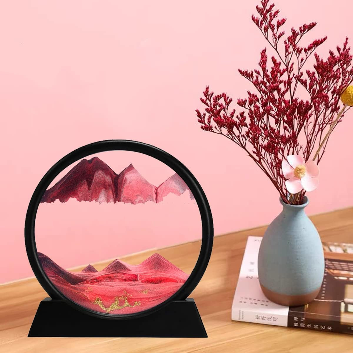 3D Dynamic Sand Art Liquid Motion, Moving Sand Art Picture round Glass 3D Deep Sea Sandscape in Motion Display Flowing Sand Painting Relaxing Desk Toys (Yellow, 7'')