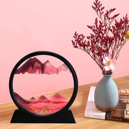 3D Dynamic Sand Art Liquid Motion, Moving Sand Art Picture round Glass 3D Deep Sea Sandscape in Motion Display Flowing Sand Painting Relaxing Desk Toys (Yellow, 7'')